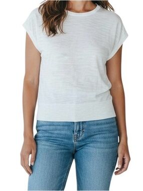Loft lightweight sweater tee shirt Bright white Cap sleeves Cotton Women S NWT